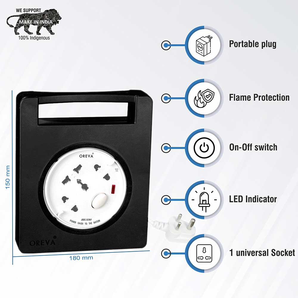 4 Mtr Length With 10A, 3 Pin Sockets Oreva Multi Plug - Oreva